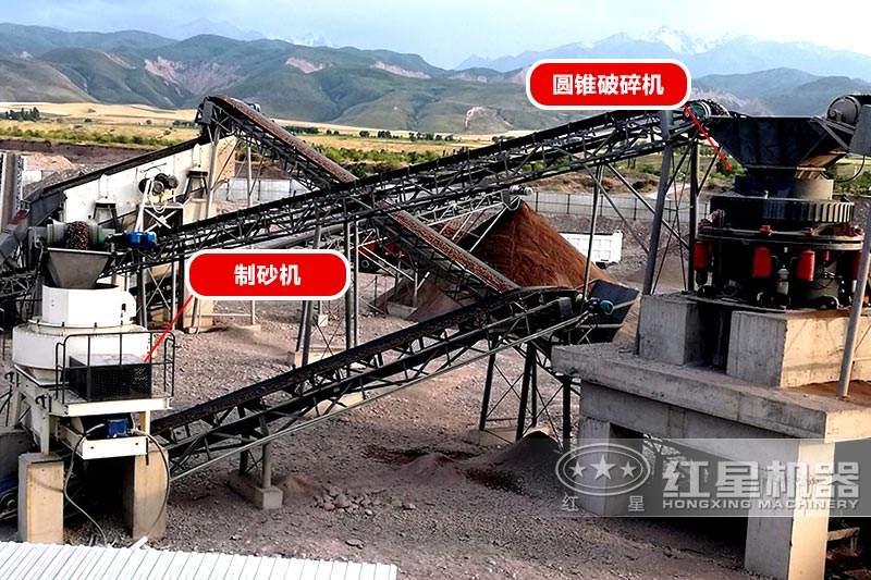 碎石破碎機生產(chǎn)線，圓錐破+制砂機搭配，破碎