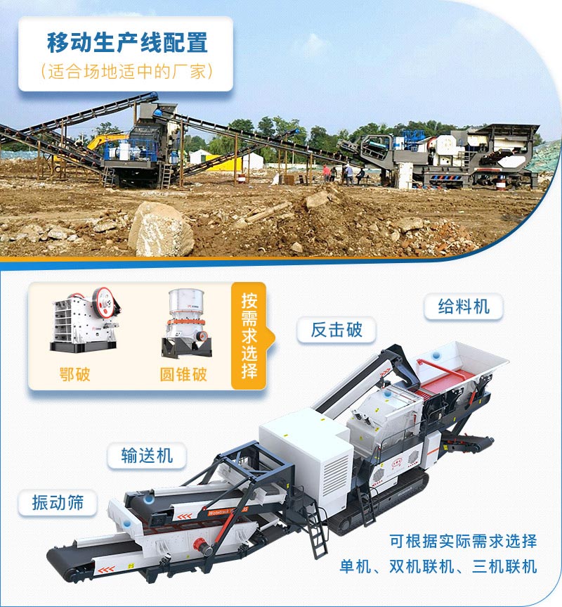 移動(dòng)式的石料破碎機(jī)生產(chǎn)線可適合多種場(chǎng)地